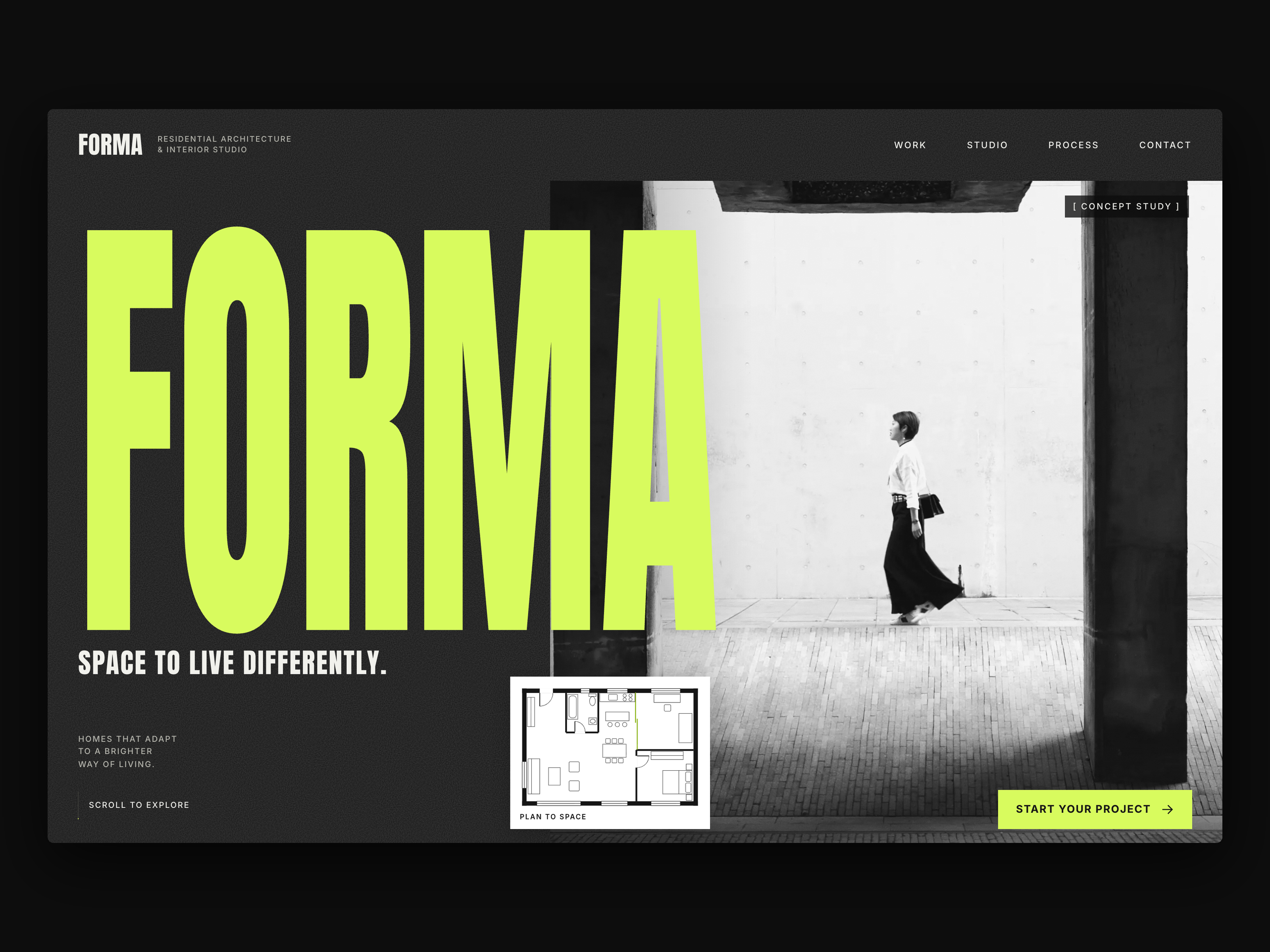 FORMA — Architecture & Interior Studio Website architecture black and white brutalism concept editorial grid interior design landing page minimal motion responsive typography ui ux web design website