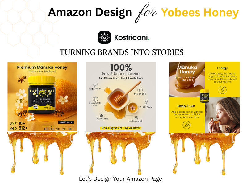 Yobees Honey – Complete Amazon Brand Experience acontent brand story branding ebc graphic design listing images logo store