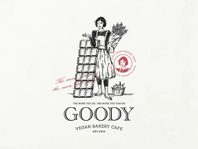 Goody Vegan bakery cafe art artist bakery bakery logo cafe chocolate coffee craft etching hand drawn illustration logo design modern modern logo pastry retro logo rustic spiritual vegan vintage logo