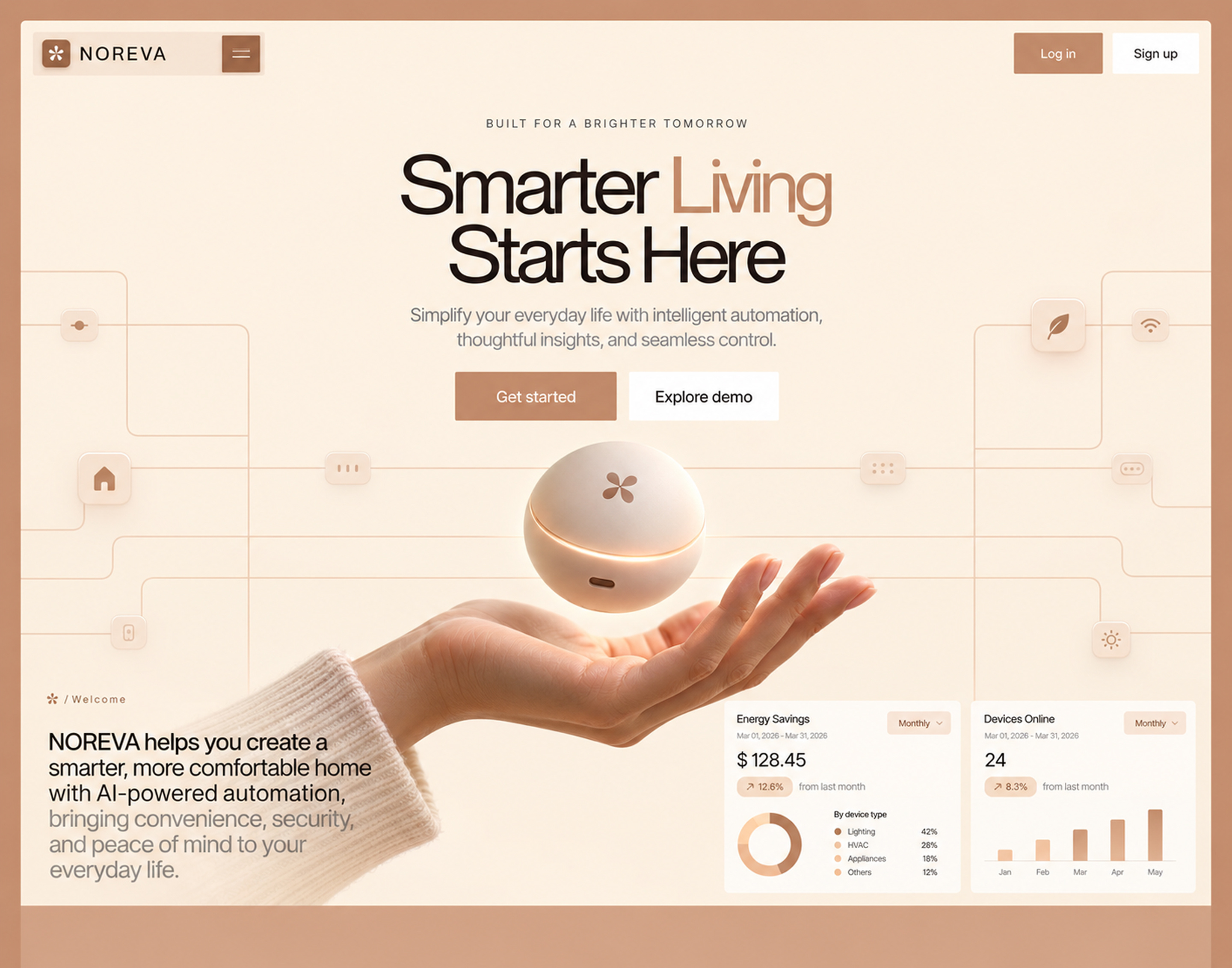 NOREVA Smarter Living Starts Here | AI-Powered Smart Home 3d analytics dashboard animation app branding dashboard design figma graphic design illustration logo motion graphics page saas dashboard typography ui ux vector web web page
