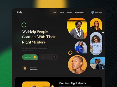 Findy - Mentors Landing Page Concept blur effect dao dark glass morphism graphic design learning mentor modern neo morphism nft orange trending ui