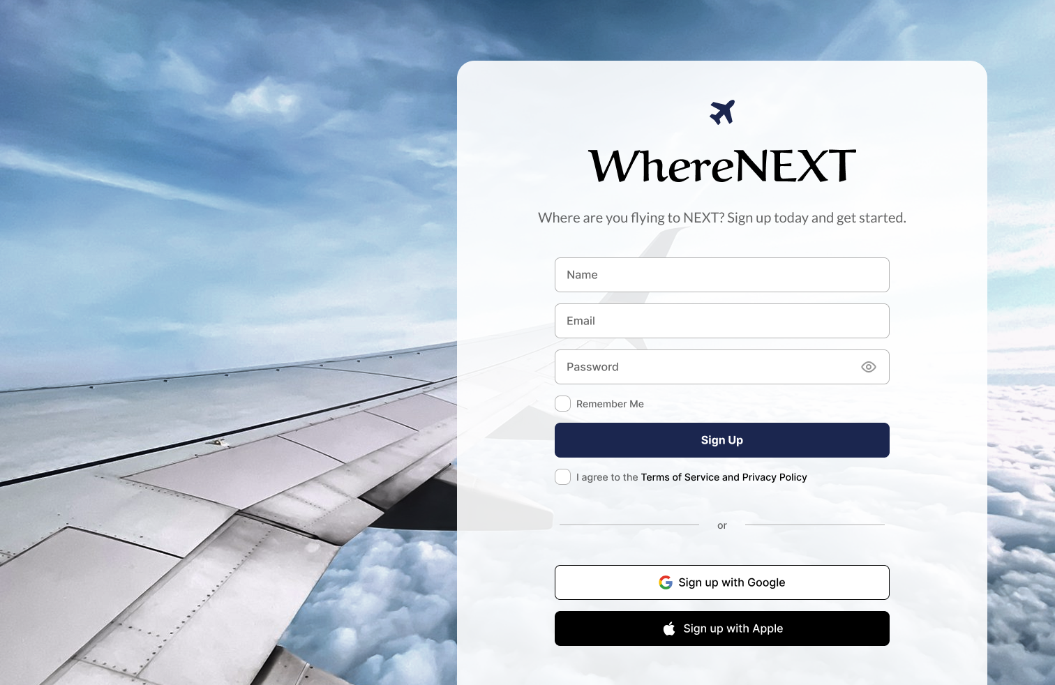 #DailyUI - WhereNEXT - Sign up to find your next destination! dailyui design ui ux