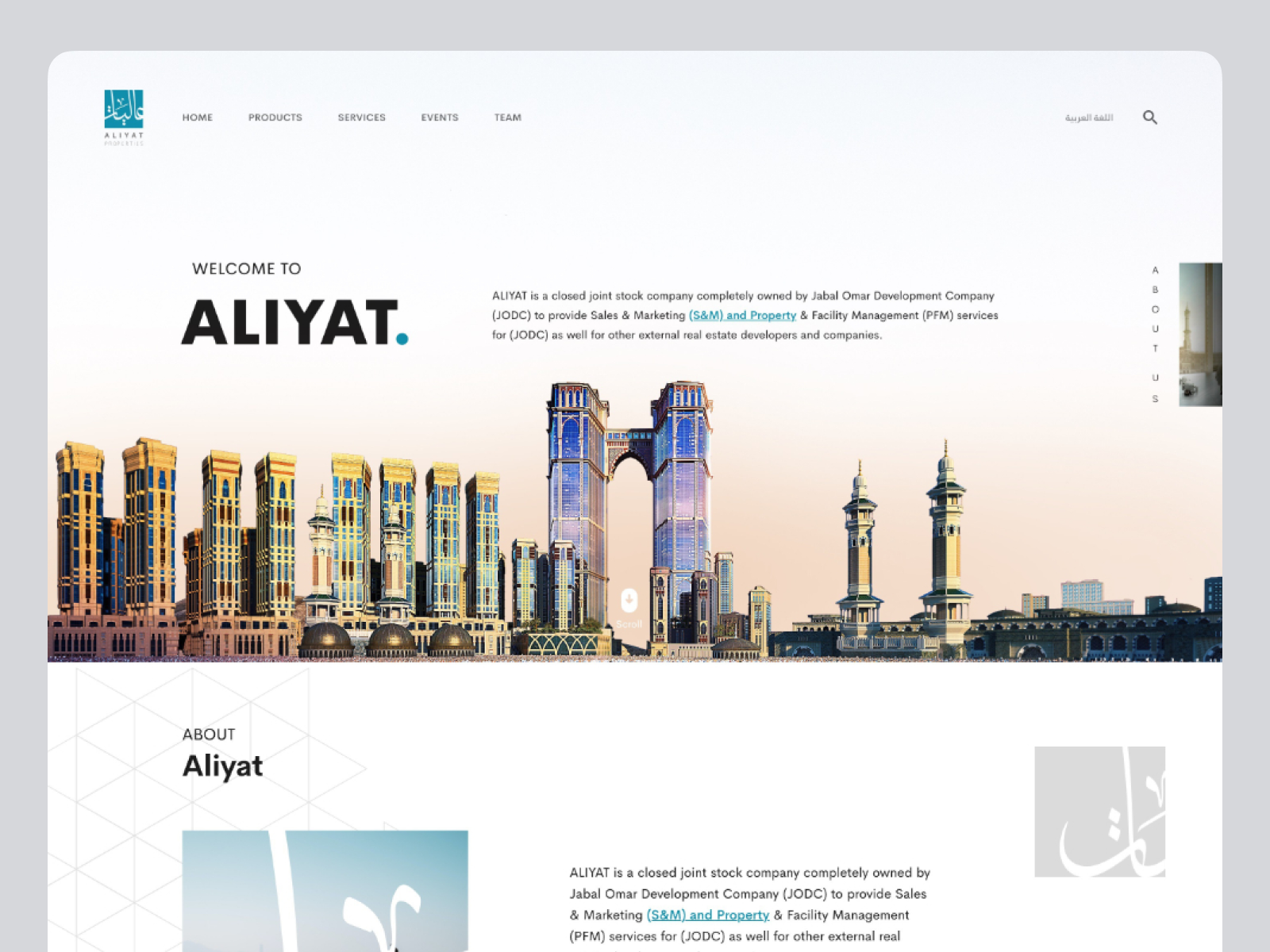 Aliyat — Real Estate Corporate Website UX/UI figma interaction landing page product design real estate saudi arabia ui design ux design ux ui visual design web design website design