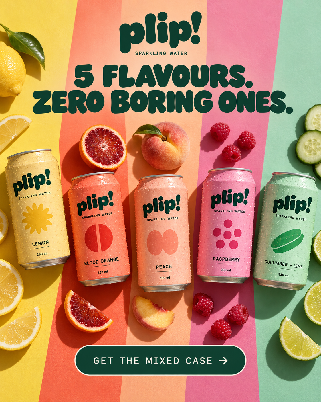 PLIP! — Sparkling Water Brand Identity advertising art direction beverage brand identity branding creative direction graphic design packaging