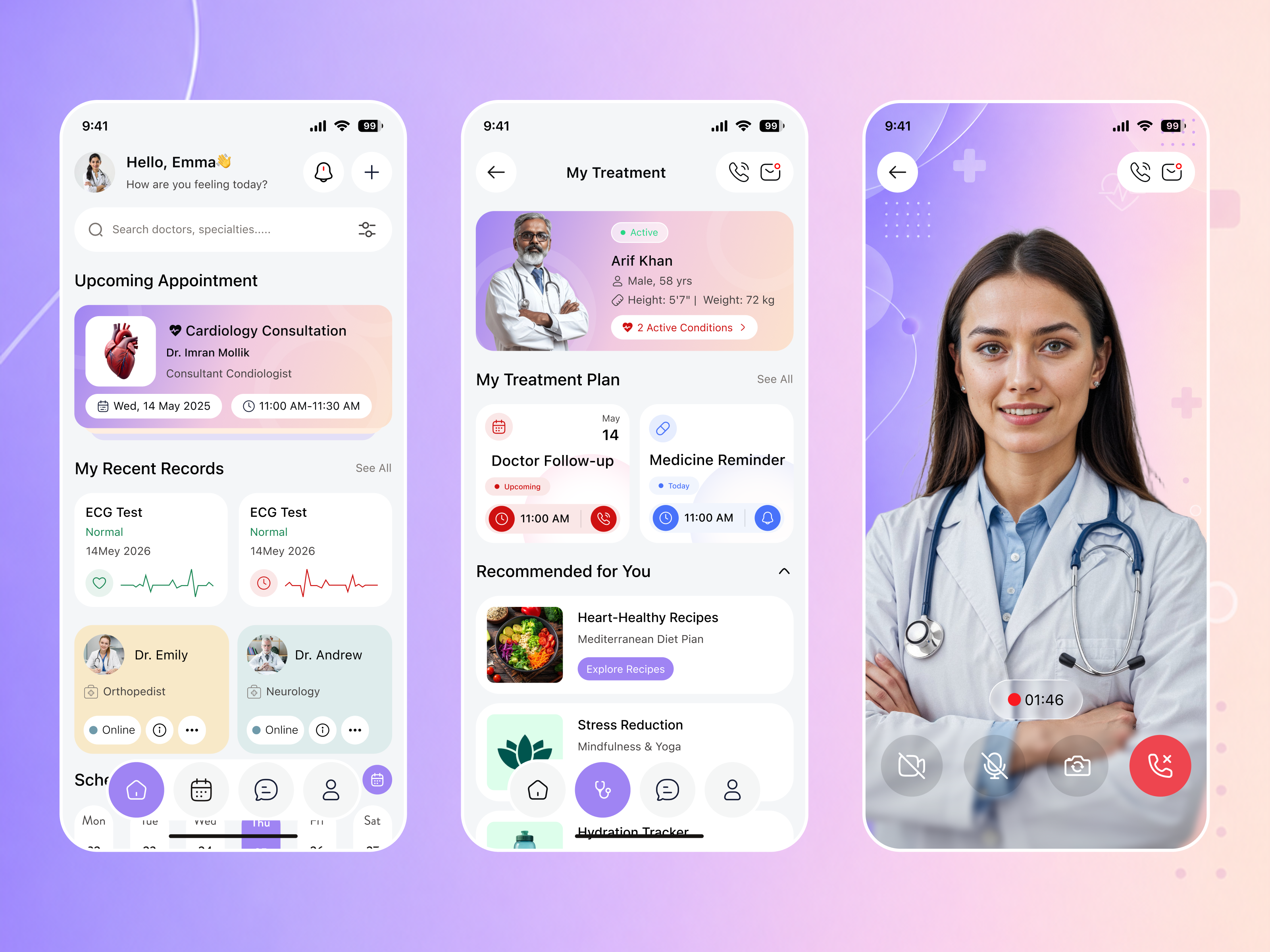 Healthcare & Doctor Consultation Mobile App app design doctor appointment doctor booking doctor consultation health app health dashboard healthcare app healthcare dashboard healthcare ui medical app medical records medical ui medicine reminder mobile app mobile ui patient app telehealth telemedicine treatment plan ui ux design