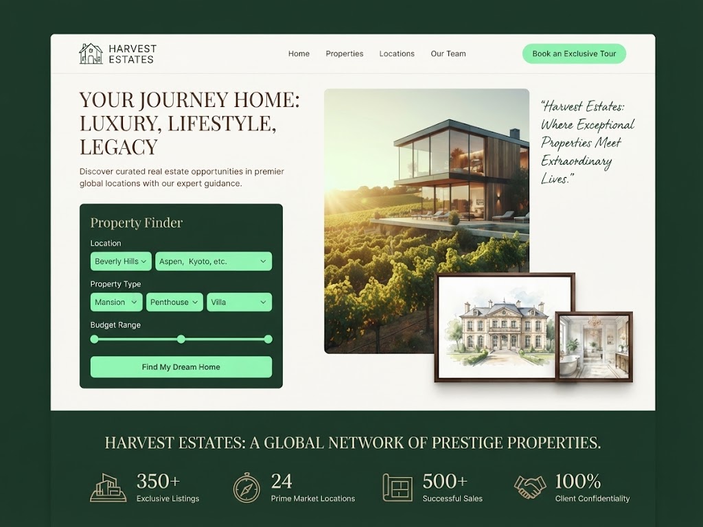 Harvest Estates — Luxury Real Estate Landing Page Concept