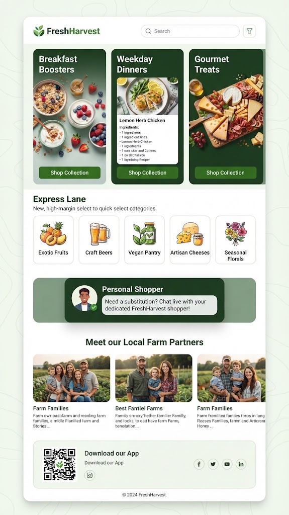 FreshHarvest — Organic Grocery Delivery App UI/UX Concept
