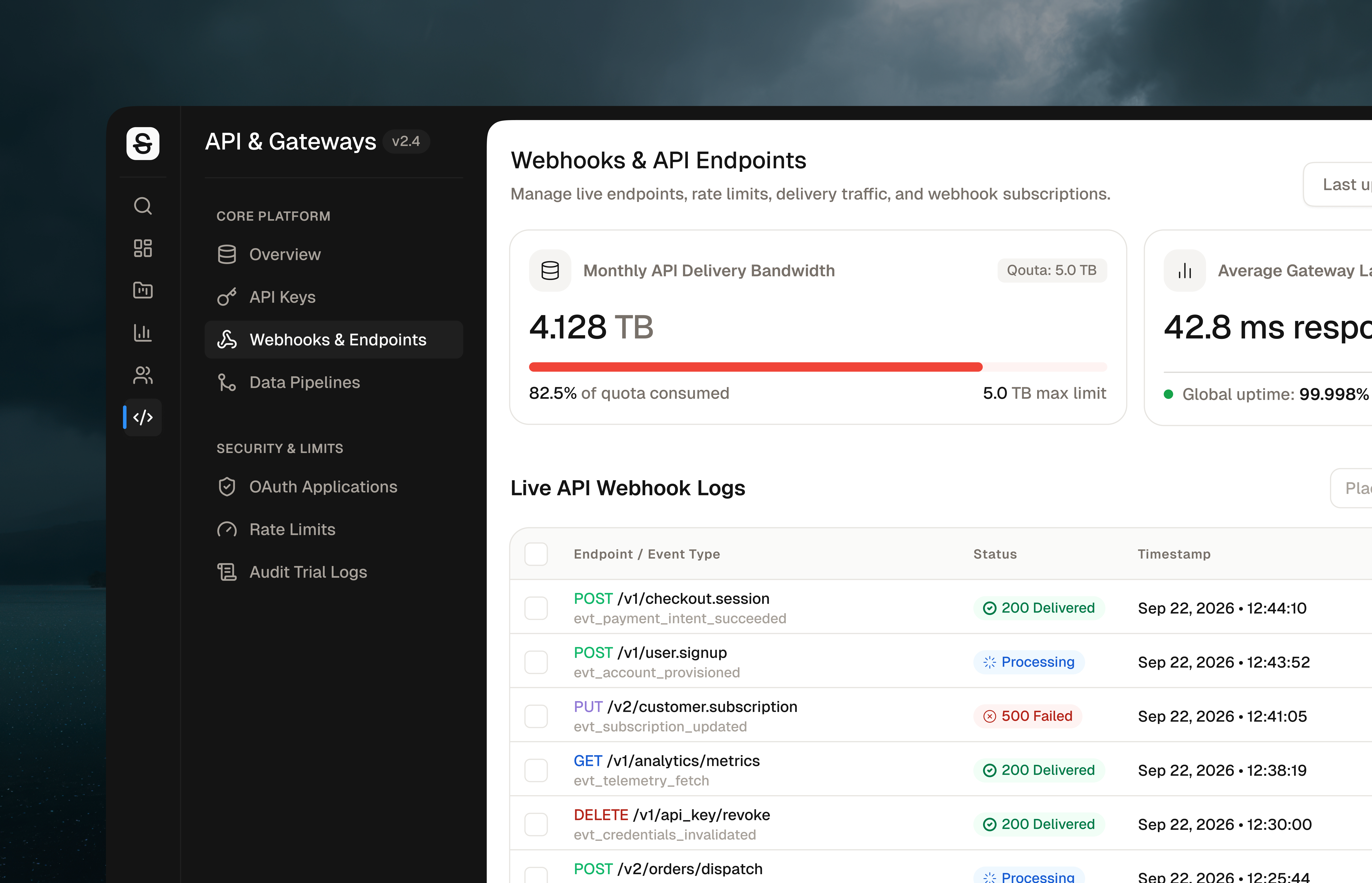 Developer gateway dashboard — Sakani design system collapsed sidebar dashboard design kpi metrics saas sidebar table ui uikits uiux