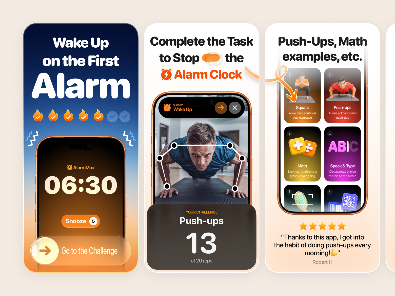App Store Screenshots · Challenge Alarm alarm app alarm clock app design app presentation app preview app promotion app showcase app store app store screenshots graphic design ios app marketing mobile app promo screens screenshots store listing ui design visual design wake up