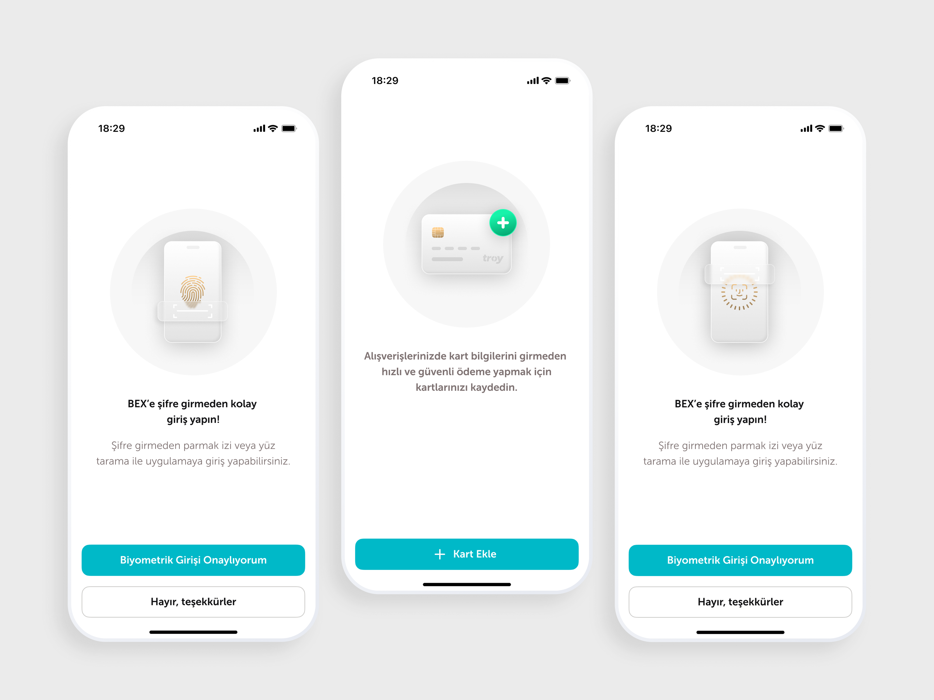 BEX / Biometrics & Credit Card bex biometrics credit card design mobile app onboarding setup ui ux
