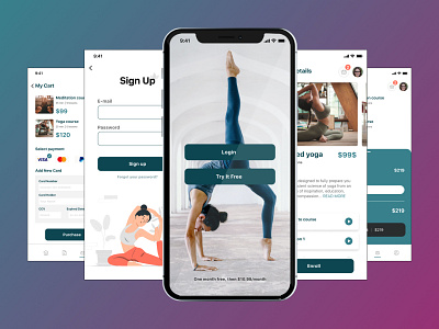 Yoga app design app app sedign design fitness illustration meditation mobile sport ui uiux ux web webdesign yoga app