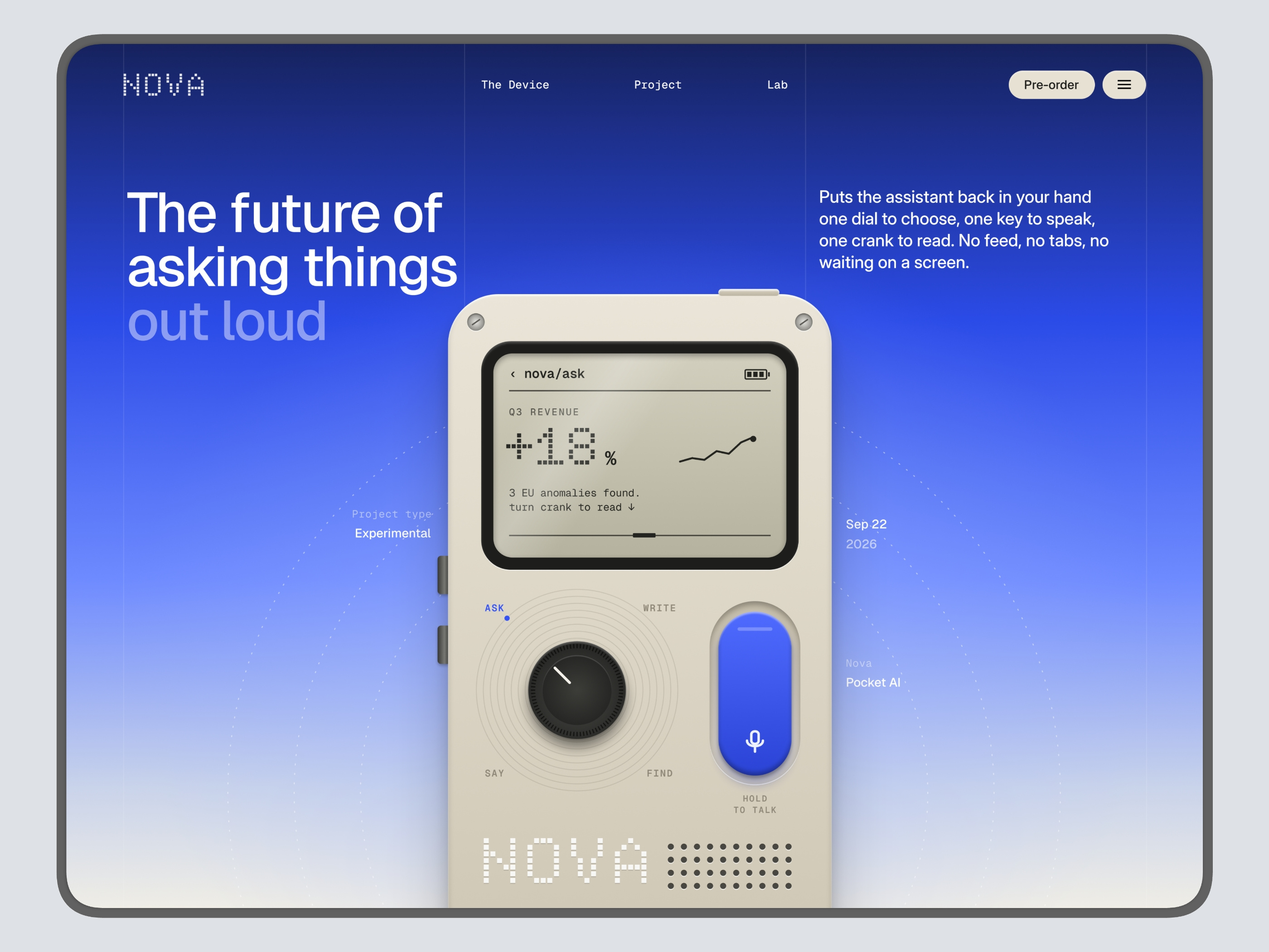 A Pocket AI with One Dial and One Key ai design figma illustration landing pocket ai ui ux