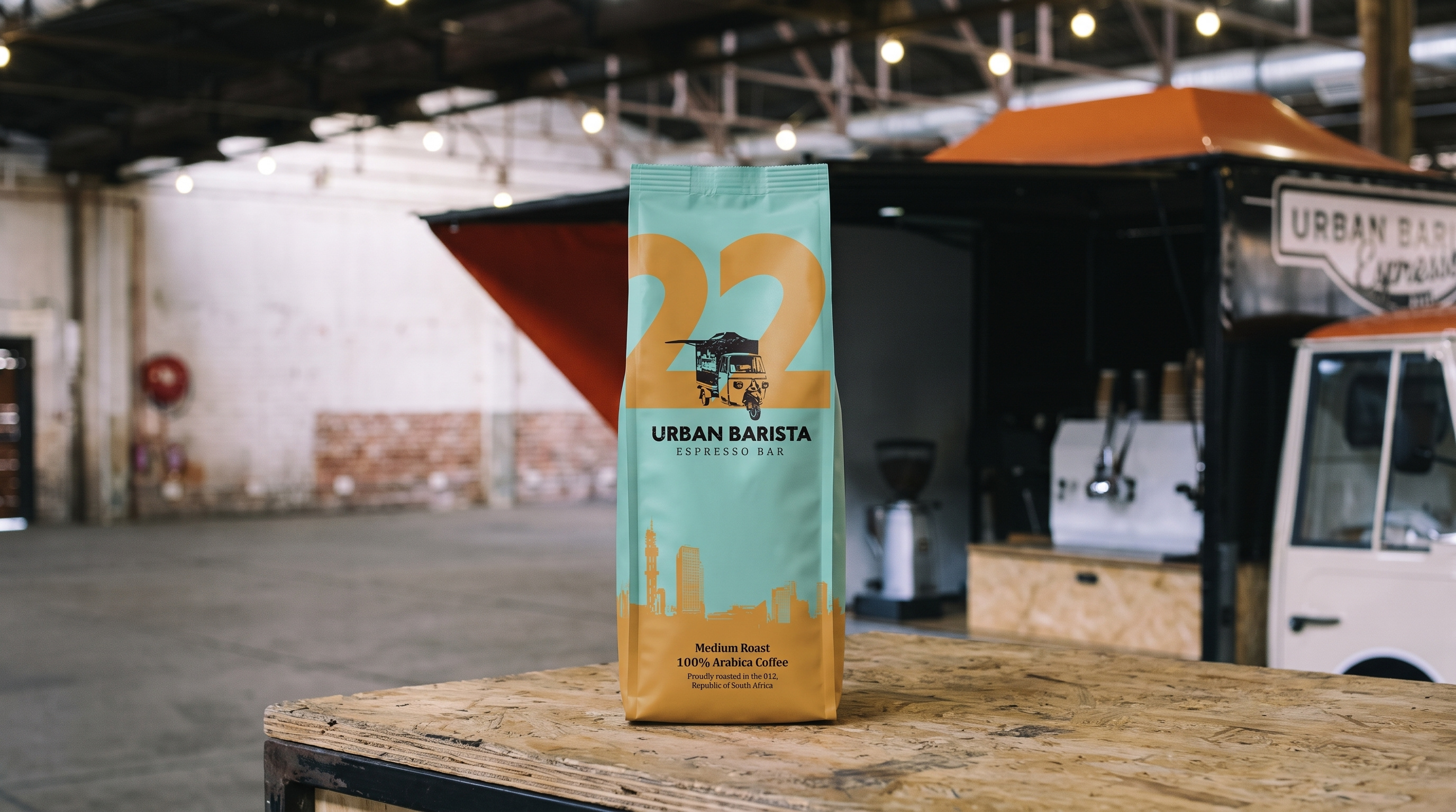 Urban Barista: logo and coffee packaging for an espresso cart brand identity branding coffee coffee packaging espresso label design logo design packaging packaging design roastery south africa typography