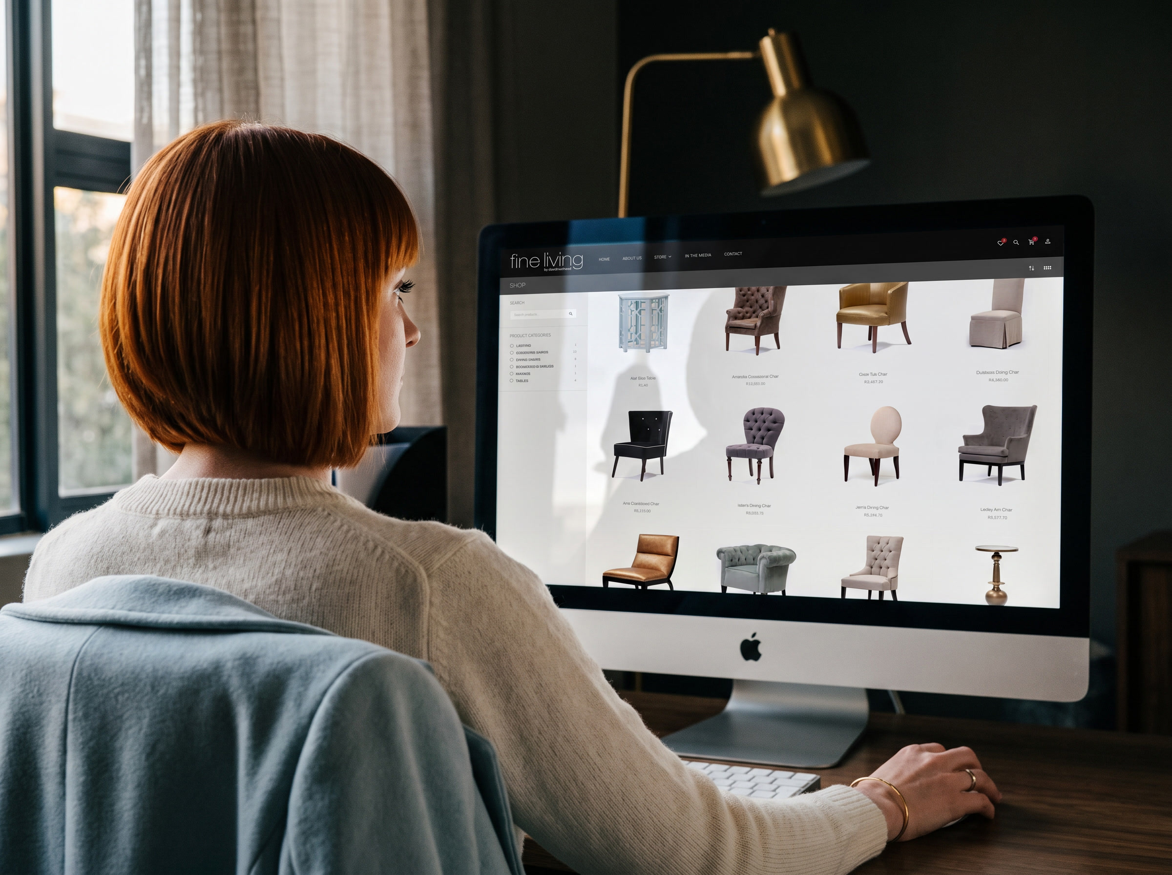 Fine Living: brand applications and online shop for furniture brand applications e commerce ecommerce furniture online store print design retail shopping bag signage south africa web design website