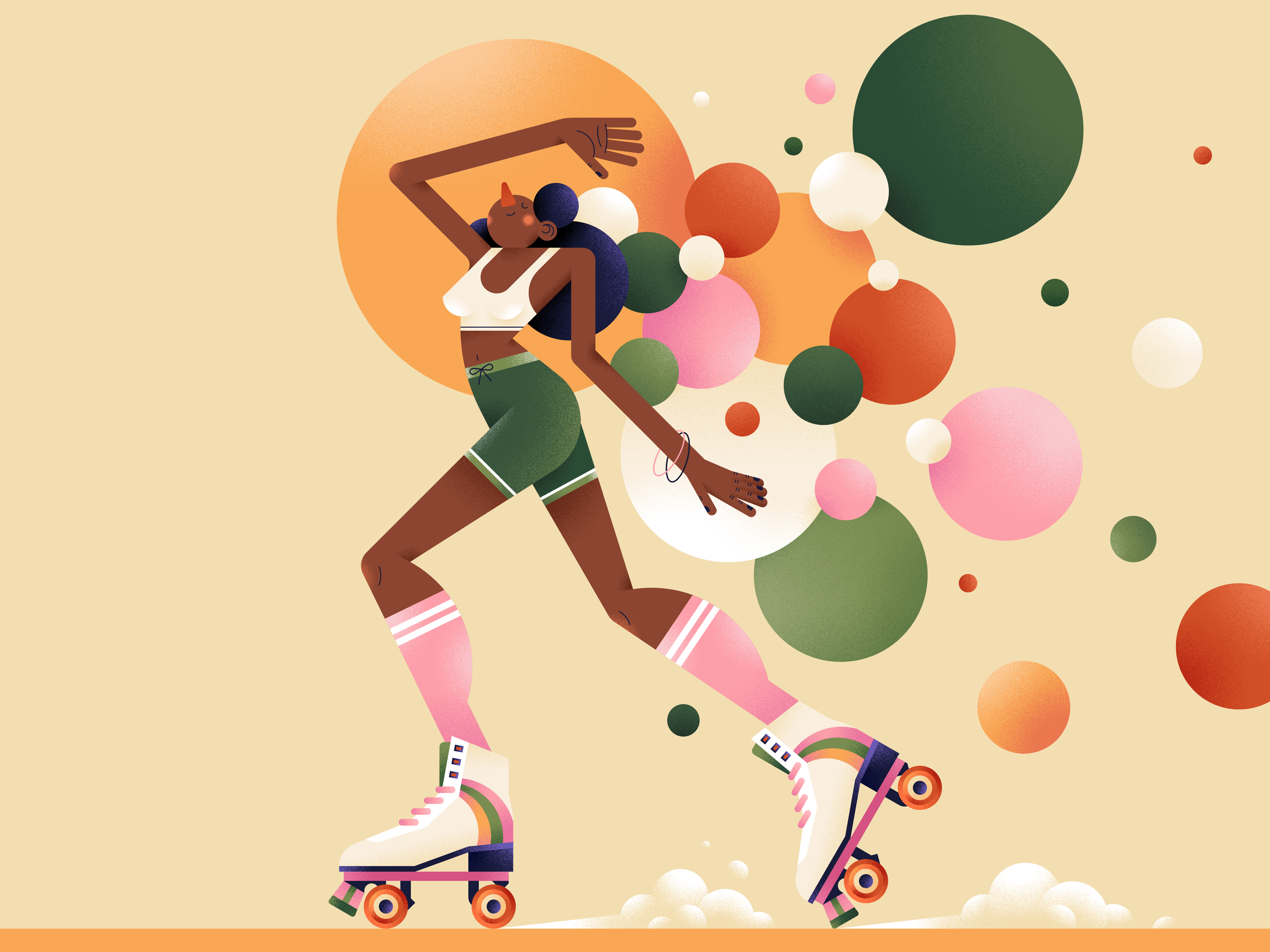 Rolling Into Fall autumn character color design digital flat illustration people retro rollerskating texture vector vectorart