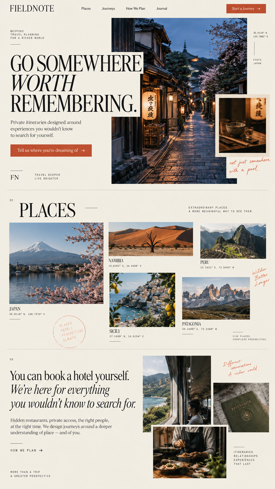 FIELDNOTE - Bespoke Travel Website Design creative direction editorial design hospitality design luxury website travel agency travel design travel website typography ui design ux design web design website design