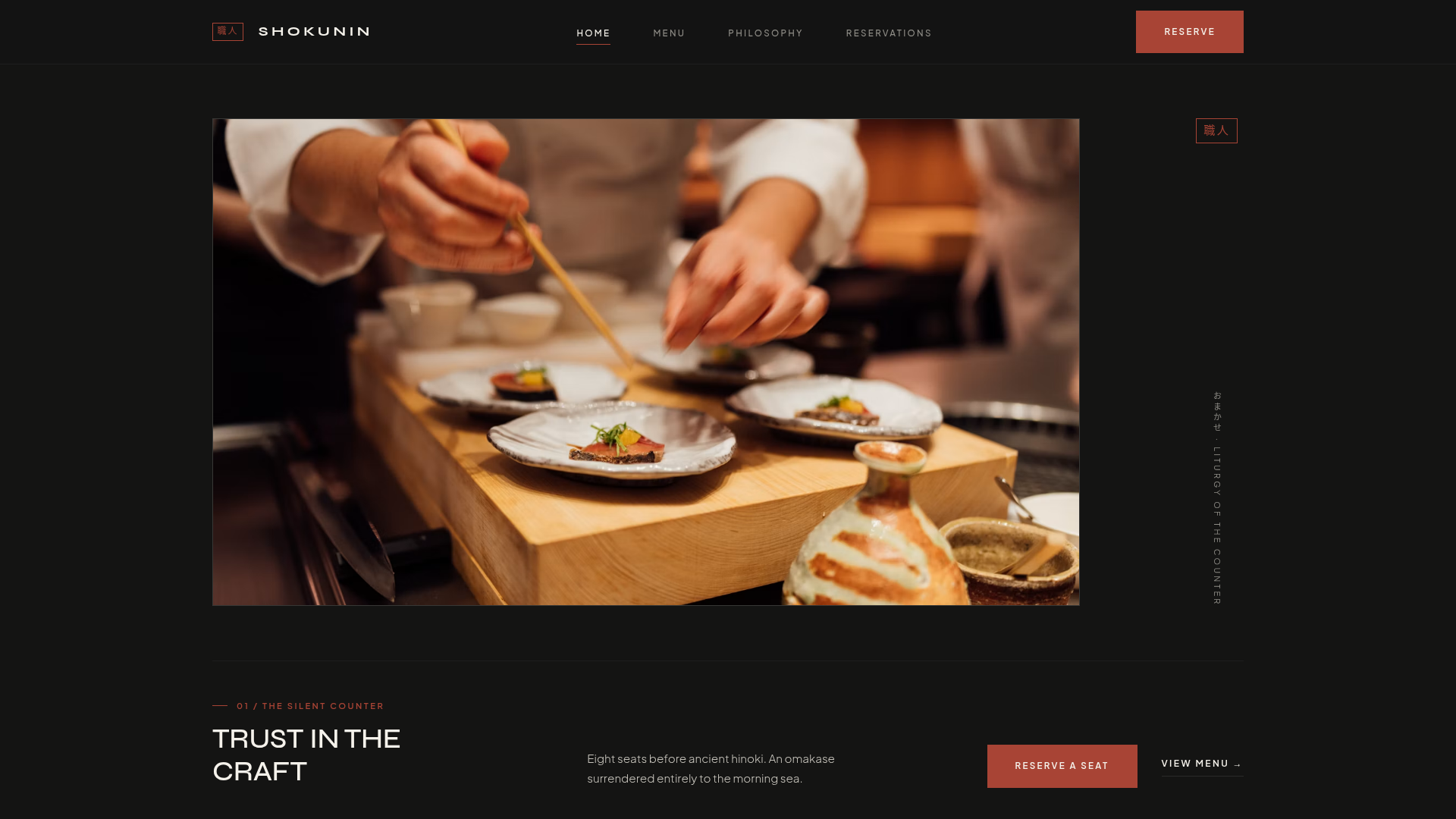 Shokunin | Omakase Restaurant Website Template dark ui editorial design food drink html css japanese minimal website omakase restaurant website web template