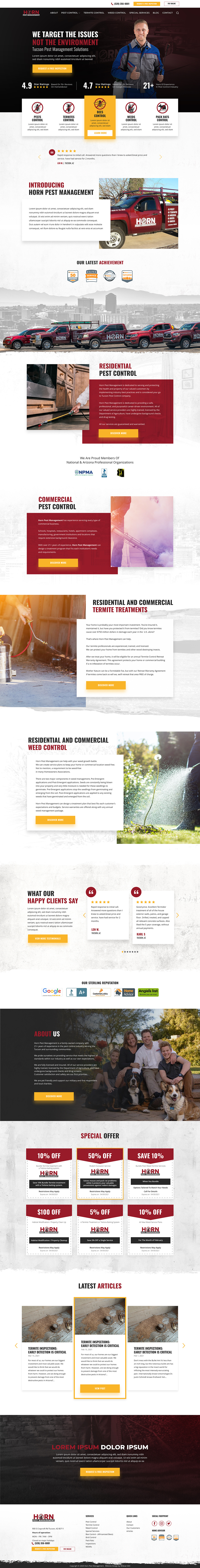 Horn Pest Management — Website Design homepage design landing page local business website modern website pest control pest control website responsive design service website ui design ux design visual design web design web designer website design website ui