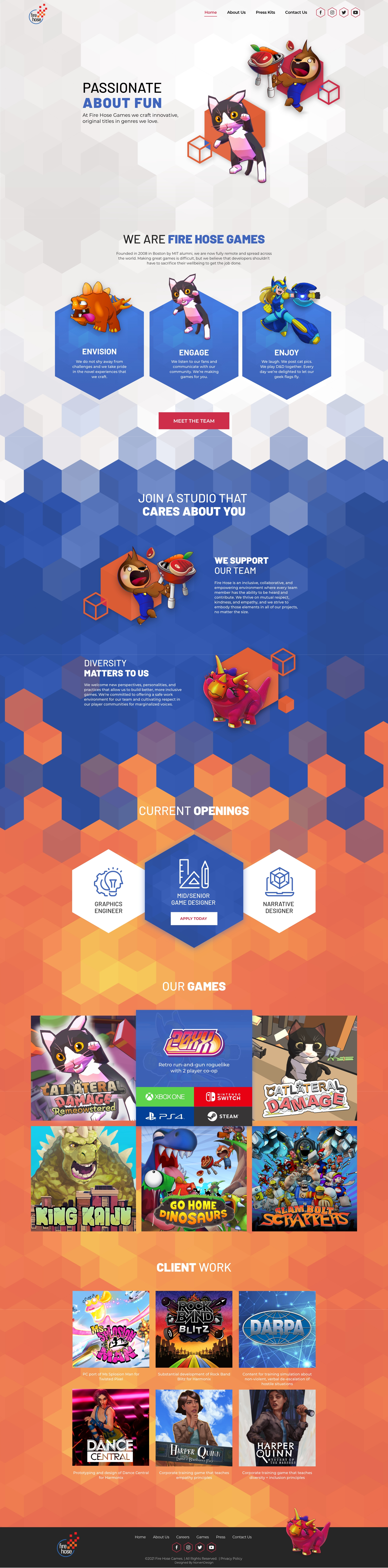Gaming Studio Website Design — Fire Hose Games character design creative website entertainment website game design game studio gaming website homepage design modern website responsive design ui design ux design visual design web design web designer website design website ui