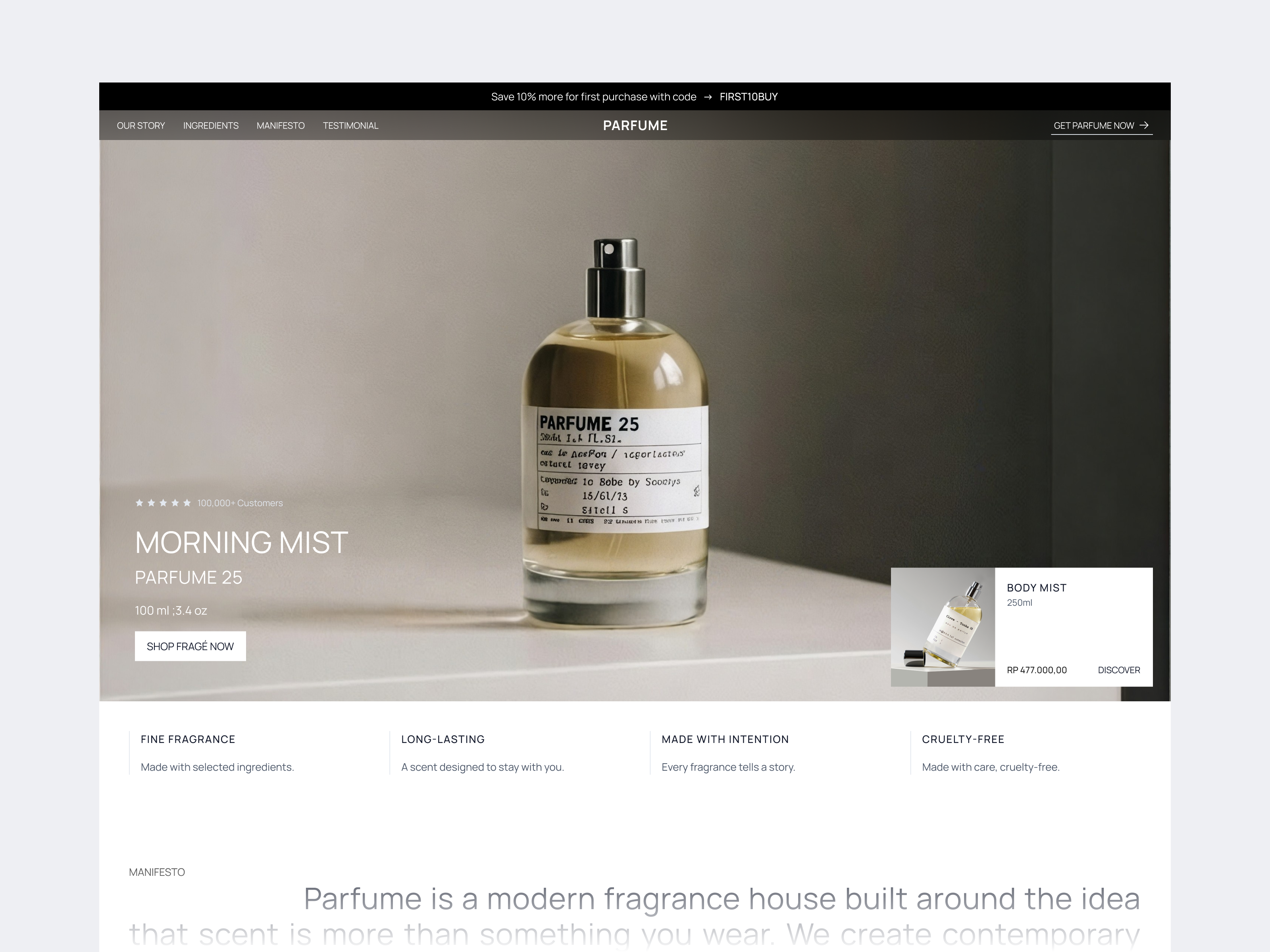 Parfume Fragrance — Hero Section beauty clean design fragrance hero section landing page landingpage layout minimalist parfume ui uiux web design website