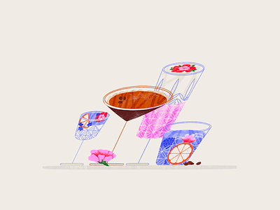 Glass composition alcohol coffee comercial composition drink flat flower glass ice illustration juice night orange