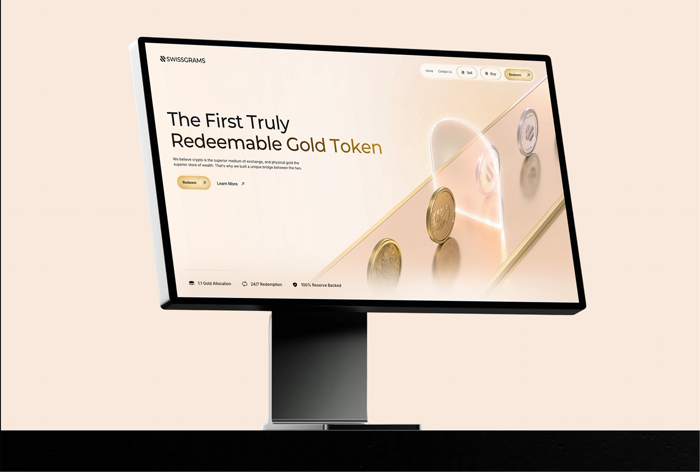 Swissgrams | Website redesign | UI/UX asset backed token blockchain asset commodity blockchain crypto exchange cryptocurrency decentralized finance defi digital gold financial infrastructure fintech gold token stablecoin alternative swiss banking token redemption tokenized precious metals