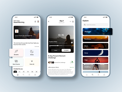 Meditation app app app design clean design graphic design meditation mobile mobile app ui uiux