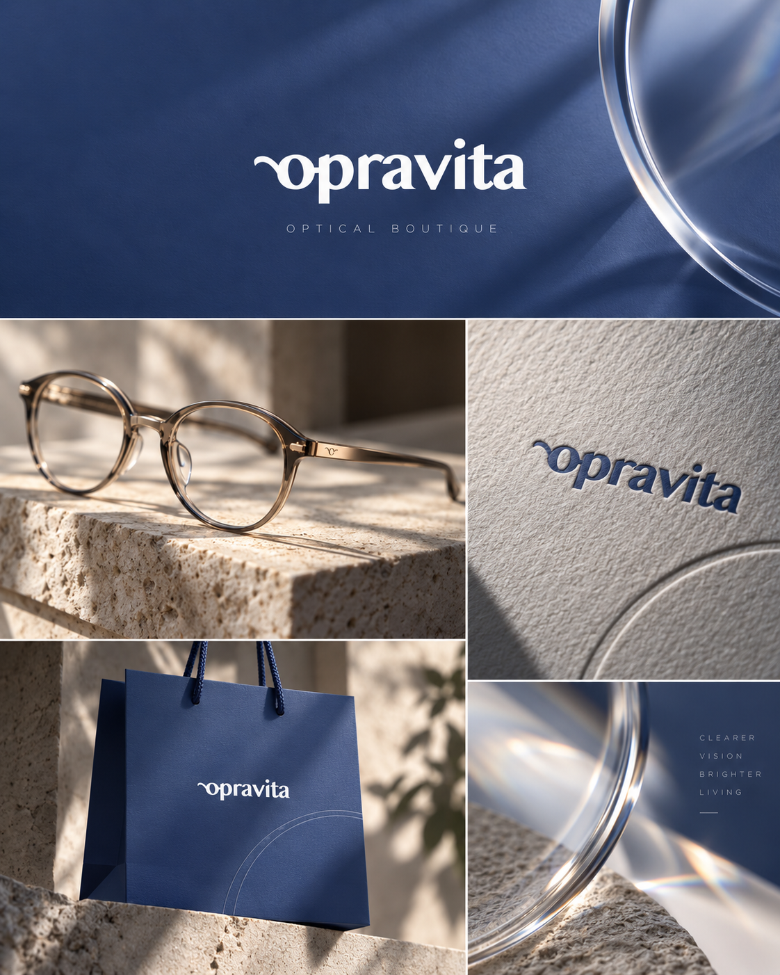 Opravita — Optical Boutique Brand Identity brand identity branding eyewear graphic design logo design naming optical branding packaging design visual identity