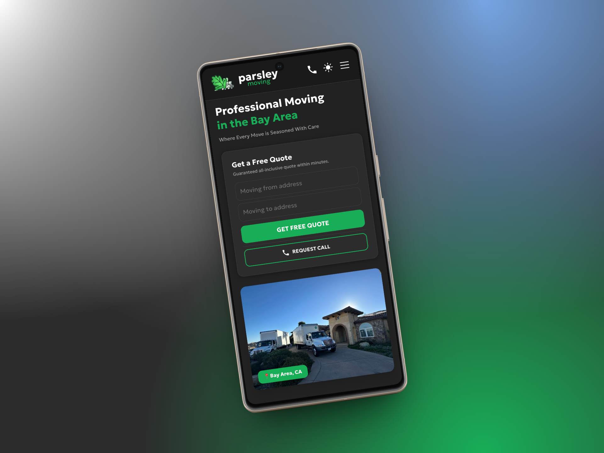 parsleymoving.com Сайт действующей мувинговой компании из США branding dark theme frontend landing page logo mobile ui react responsive design ui web development website