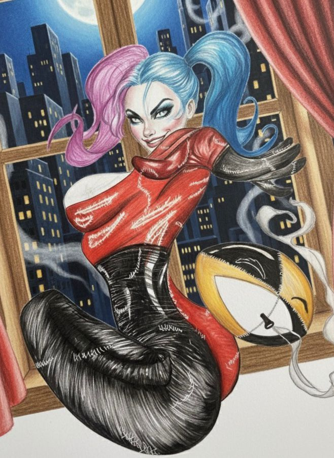Traditional art - Harley Quinn - DC art character drawing colored pencils concept art dc drawing markers traditional art