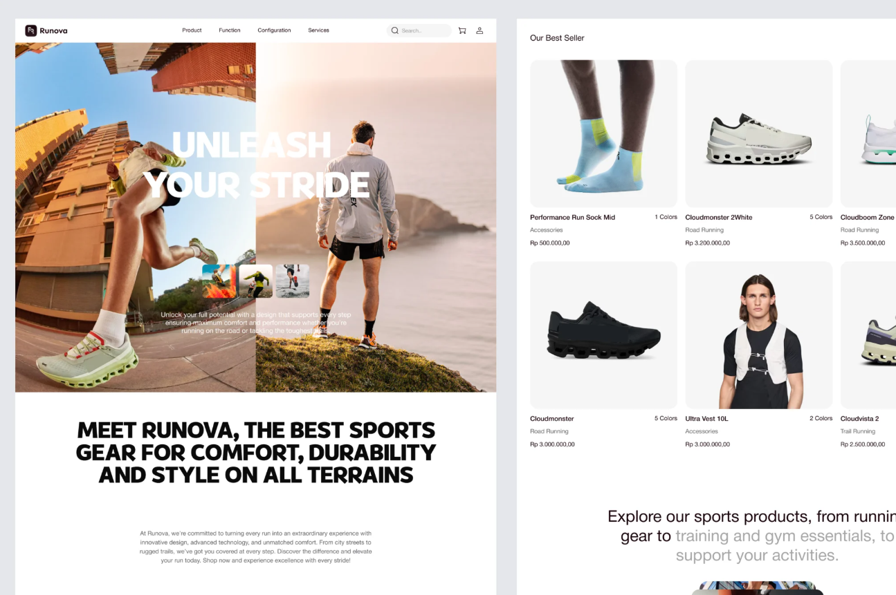 Runova Sport Website 3d animation app branding dashboard design graphic design icon illustration logo minimal motion graphics typography ui uiux ux vector web website website design
