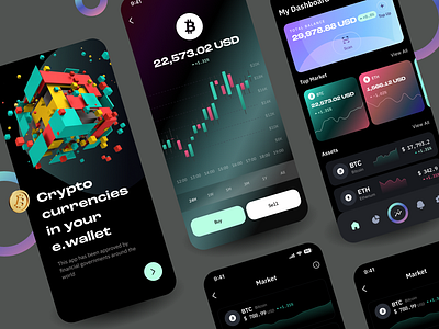 Fintech crypto e-wallet app app bank banking bitcoin blockchain btc crypto crypto app cryptocurrency dark dark theme e wallet etherium ewallet fintech ios track ui wallet wallet app