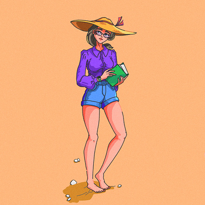 Reading Illu beach book character female hat illustration read