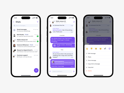 Chat for a task in a project management software actions app bubble chat chatting communication conversation direct emoji groups mention message mobile modal pop up product design reply talk task
