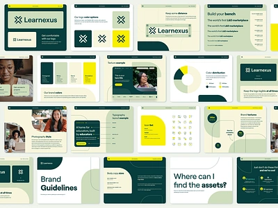 Learnexus Brand Guide b2b b2bsaas brand brand designer brand identity brand texture branding colorful design design studio green logo logo designer marketplace modern photography saas shapes simplistic typography