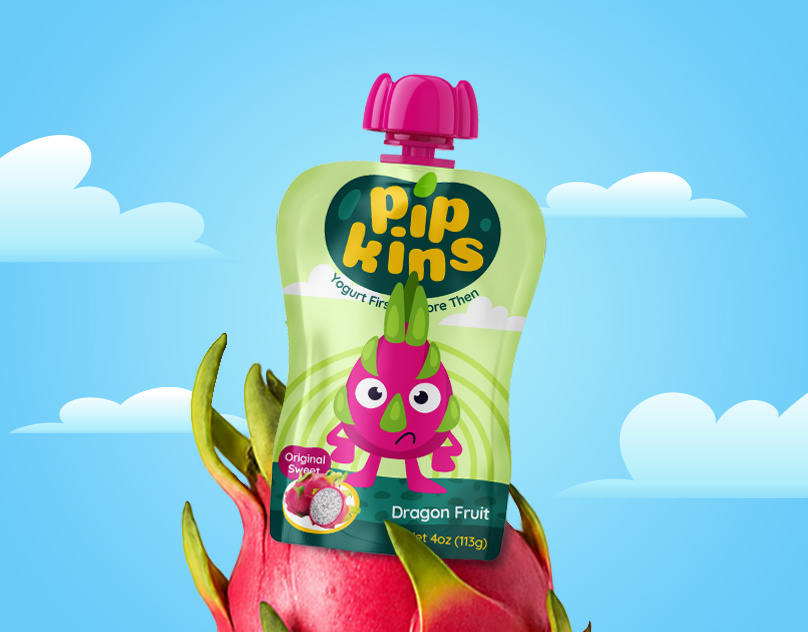 Pipkins - Playful Kids Yogurt Branding beverage brand identity branding cartoon character consumer goods food graphic design healthy food illustration kids logo mascot packaging packaging design playful yogurt