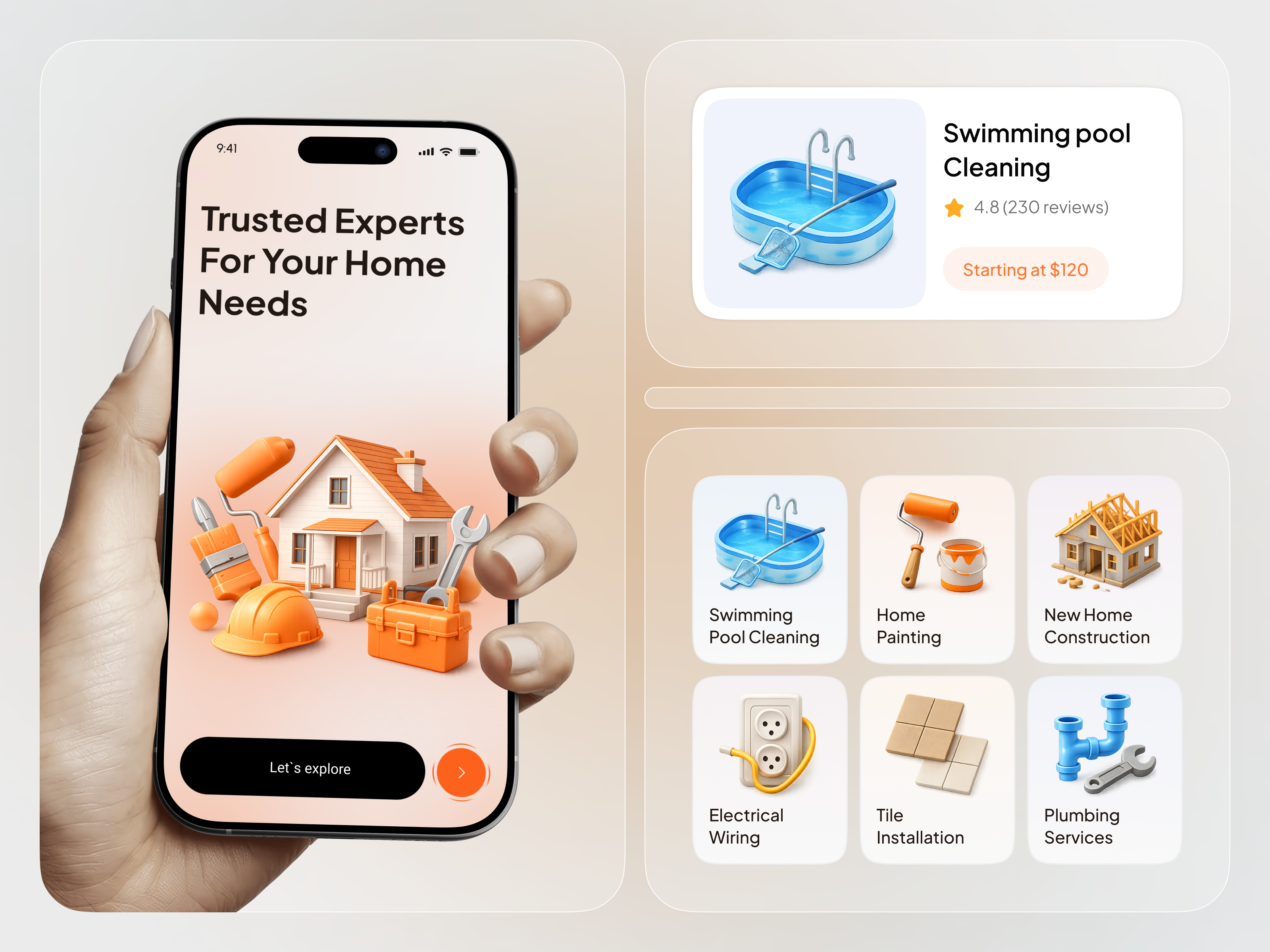 Home Services App UI — Trusted Experts, Easy Booking app design booking dashboard figma handyman home services illustration interactiondesign ios marketplace mobile app ondemand plumbing product design service service provider app ui design ui ux ux design