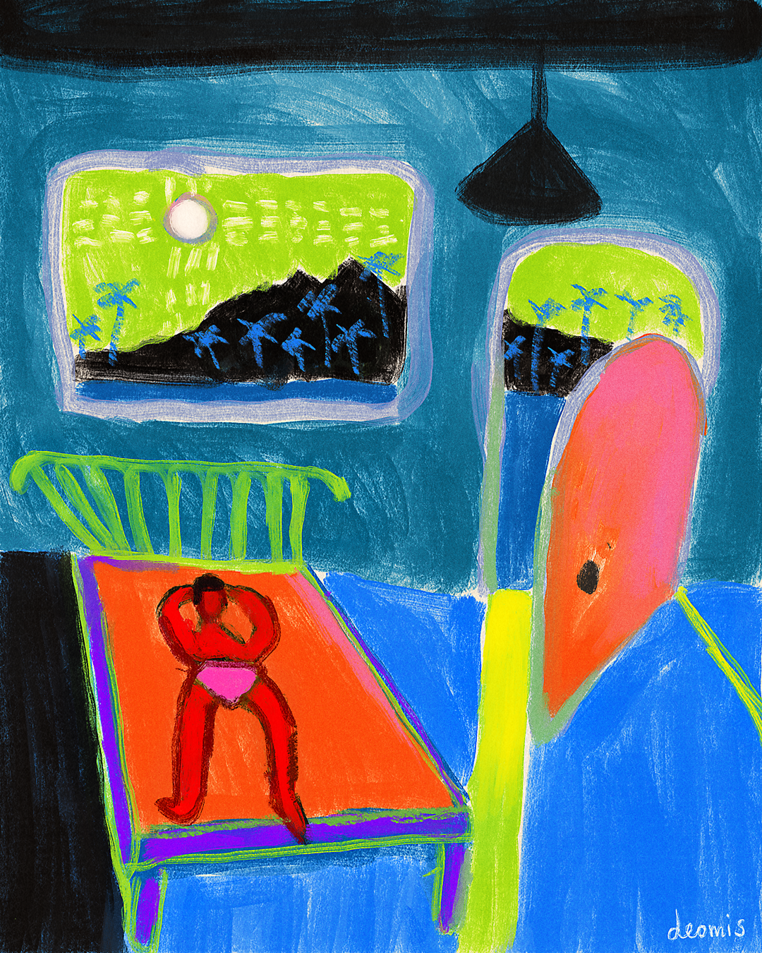 Hot Day color exploration design fauvism illustration impressionism oil painting palm room sun texture