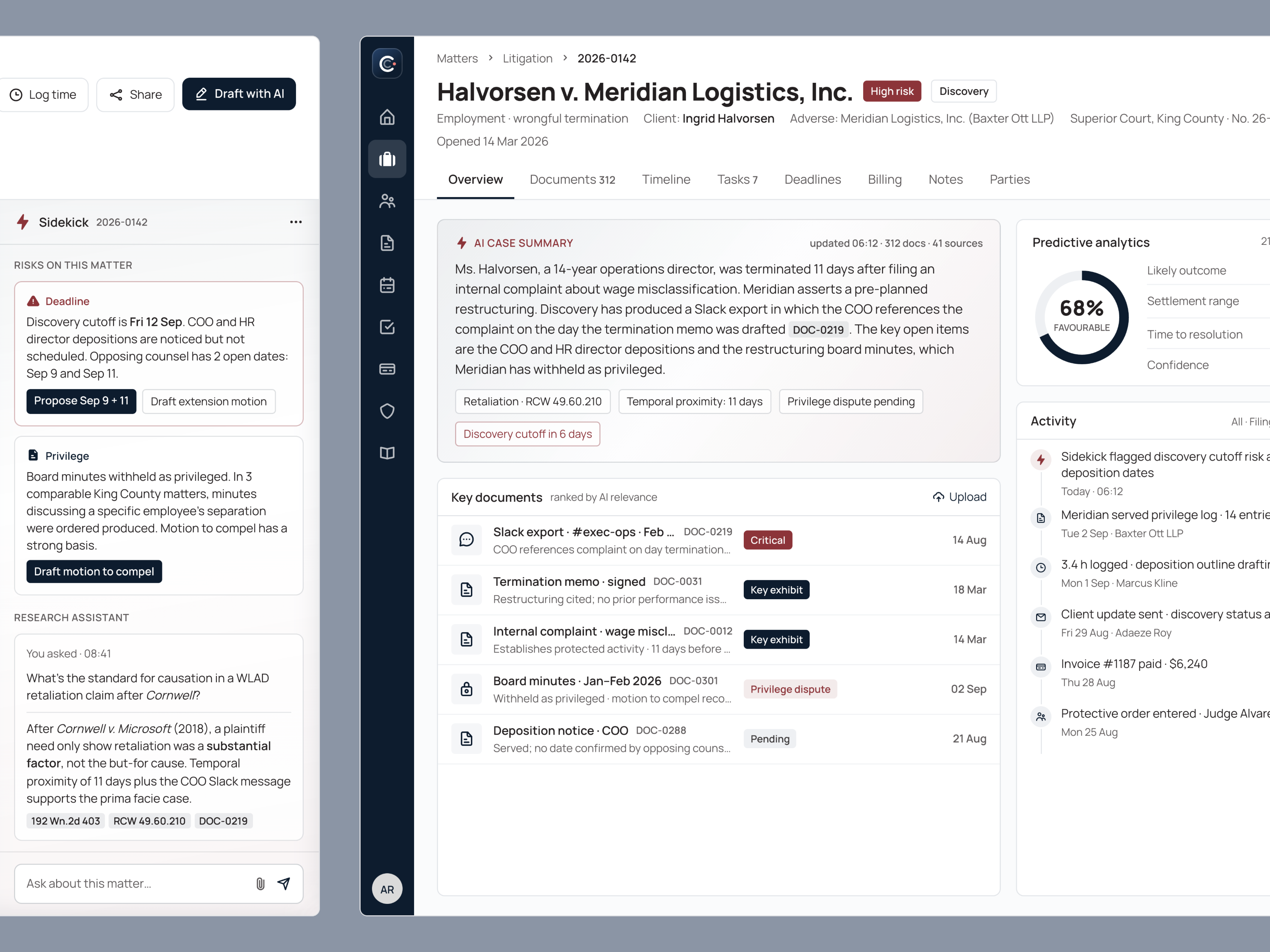 AI Legal Case Management Platform ai legal platform attorney case file case management software enterprise saas law firm software design legal advisor legal ai assistant legal software design legal tech litigation platform matter management predictive analytics dashboard professional services saas