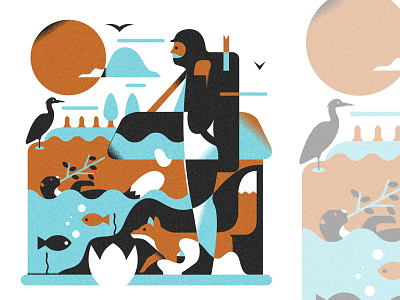 Kitesurfing on the lake (Personal '23) animals character design editorial grain graphic design illustration