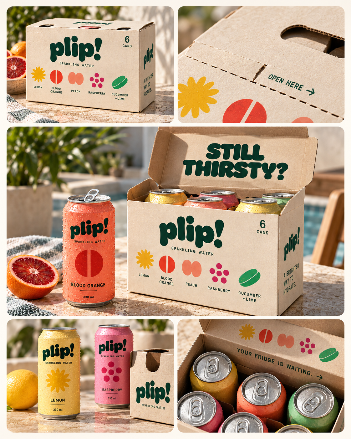 PLIP! Sparkling Water Packaging art direction beverage brand identity branding fmcg packaging packaging design