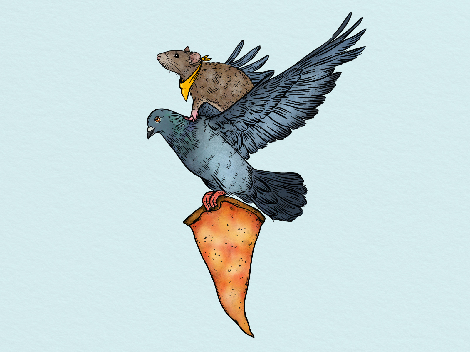 10 Years in New York !! animals anniversary drawing hand drawn illustration new york ny pigeon pizza rat