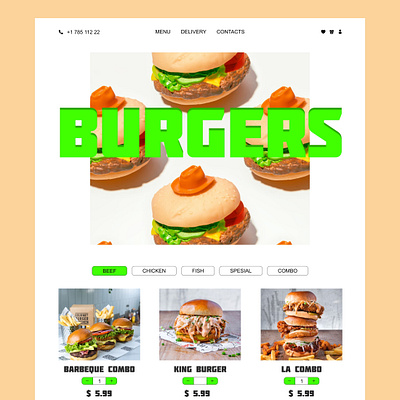 Burgers delivery design e commerce landing page minimal ui user interface ux webdesign webdesigner website