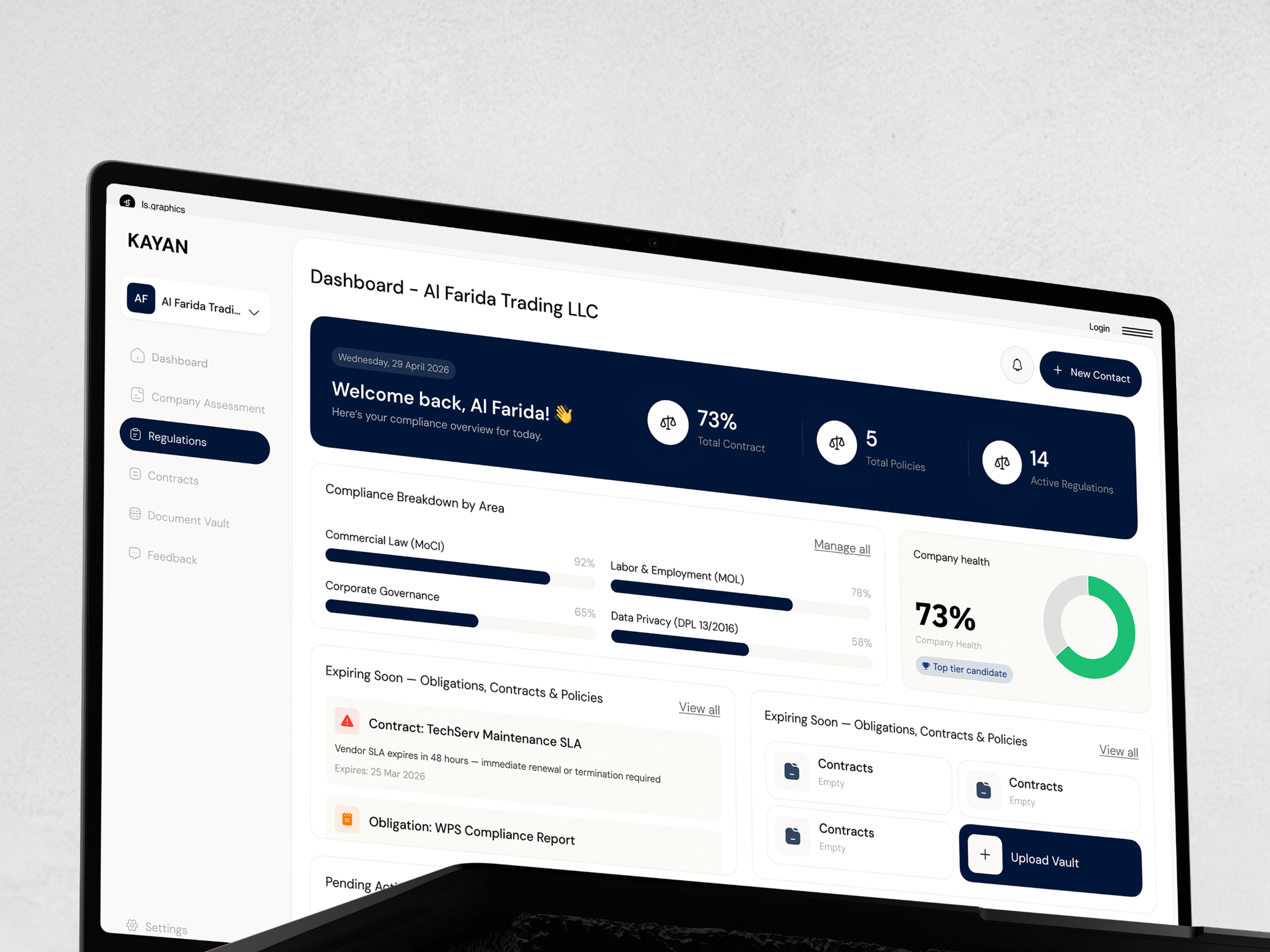 AI Compliance Dashboard — Legal Intelligence Platform ai dashboard analytics dashboard b2b saas dashboard design dashboard ui data visualization design system digital product design enterprise dashboard enterprise ux legaltech modern ui product design responsive design saas design ui ux design user interface web app design