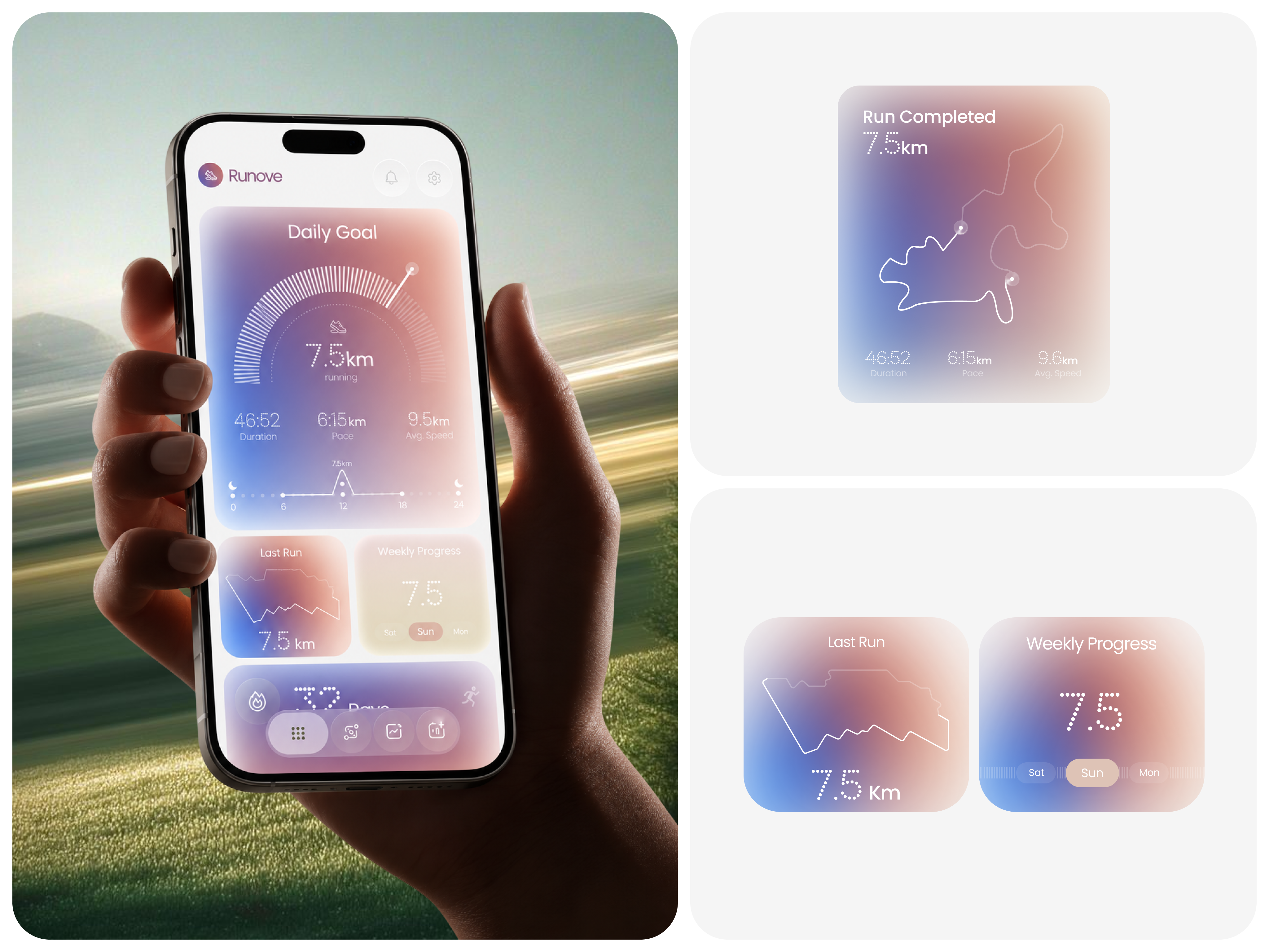 Runove - Running & Fitness Tracking App UI Design activity tracker app app design fitness fitness app fitness tracking app health app mobile mobile app mobile app design running running app sport tracking training ui design ui ux design uiux workout workout app