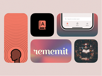 Rememit — Brand Identity and Product Design book brand dictionary education gradient icon identity ios language learn logo mobile orange product design promotion rememit ui ux vocabulary