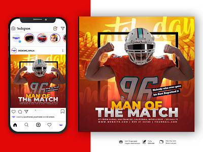 Man of the Match Social Media Post Design grunge flyer