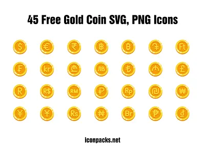 45 Free Gold Coin SVG, PNG Currency Icons currency icons free resources freebies gold icon pack icon set icons money png icons svg icons