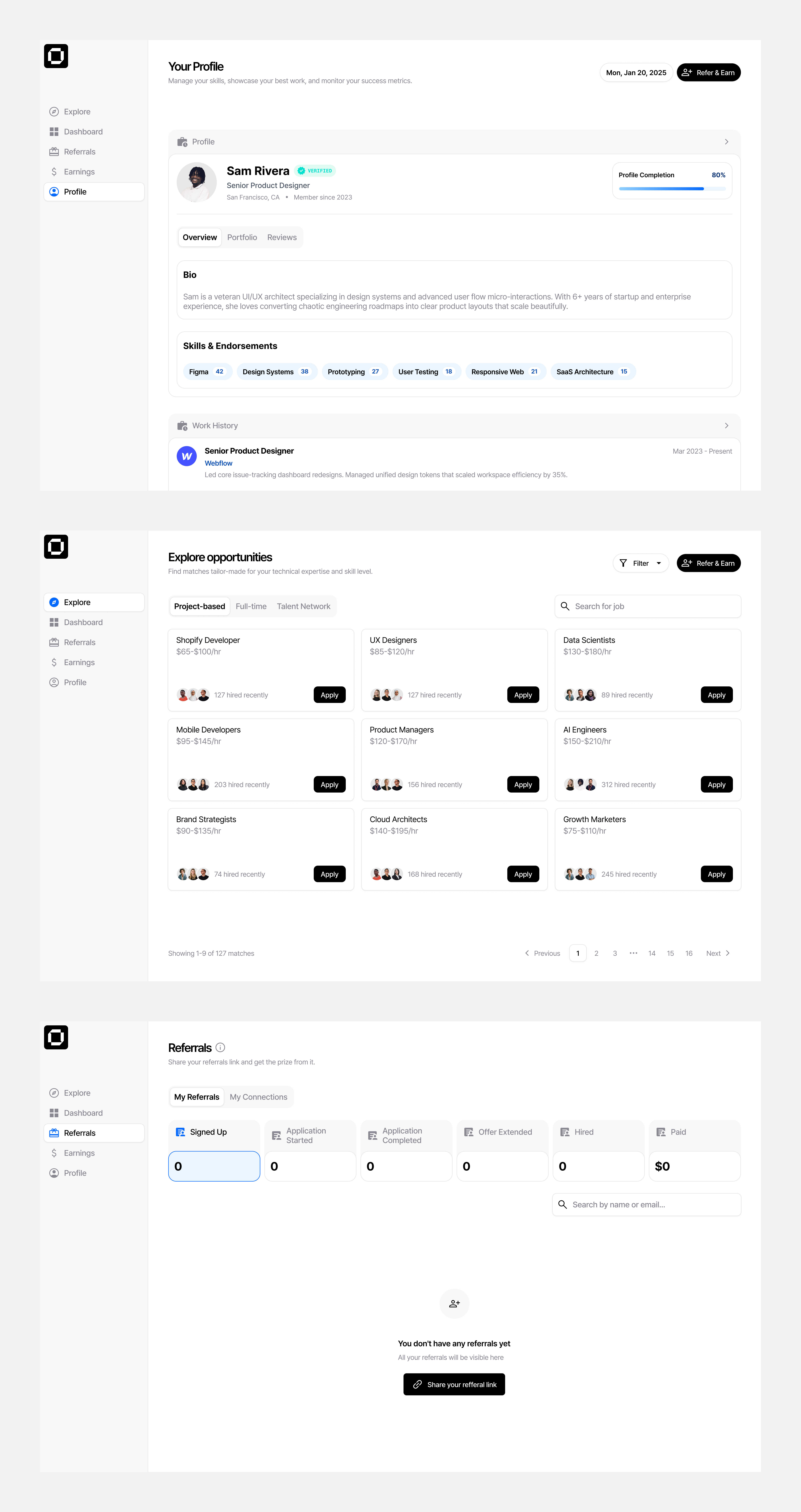 D[45] → Menu Dashboard career clean creativeagency dashboard dashboard design hiring interface job job board minimal modern product design recruitment saas talent ui uiux ux webapp webdesign
