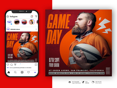 Game Day Social Media Post Design grunge flyer